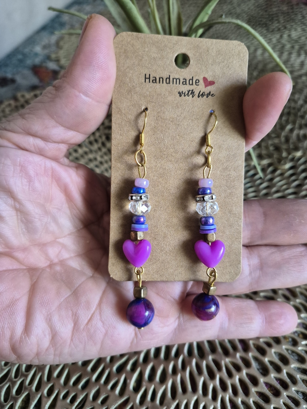 Handmade Purple Heart Dangle Earrings - Women Jewelry
